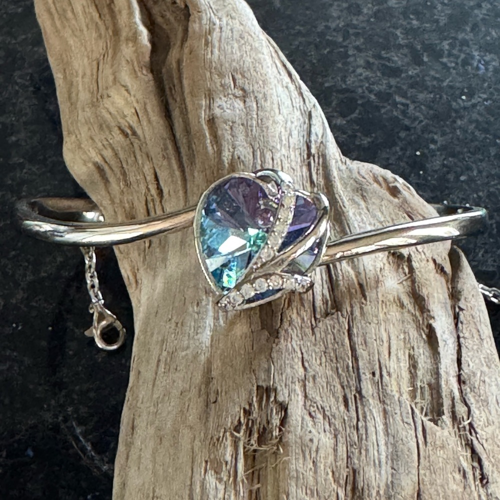 Sparkly Rainbow Heart Bracelet – Stainless Steel Cuff